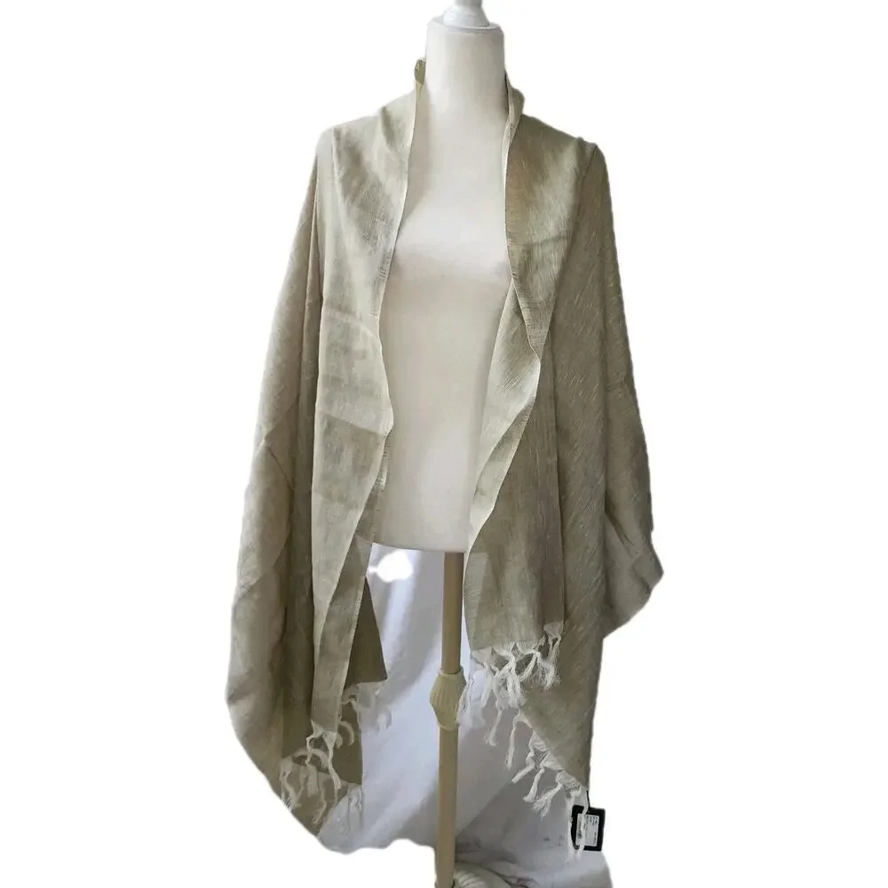 NWT $89 Saldarini 1882 Linen Viscose Knit Big Scarf Sage Green Fringed